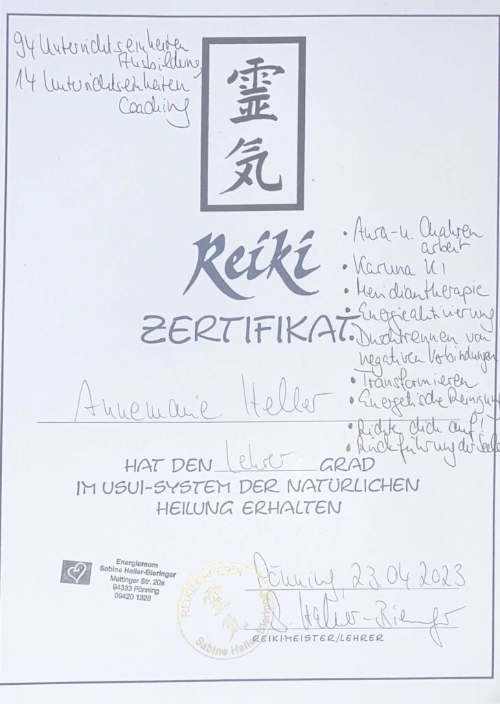 Reiki Lehrer Zertifikat